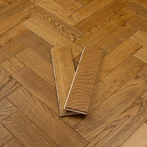 Arden 14/3x90x400mm Herringbone Golden Brushed UV Lacquered.