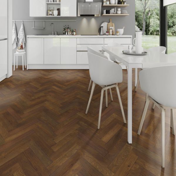 Arden 14/3x90x400mm Herringbone Chestnut Brushed UV Lacquered.